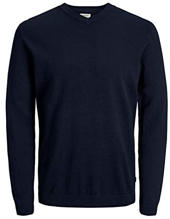 JACK & JONES Jjebasic Knit V-Neck Noos, Felpa Uomo, Blu (Navy Blazer Navy Blazer), X-Large