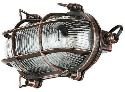 Licht-Erlebnisse Außenlampe Wand Messing Glas in Kupfer Antik IP64 Hof Garten B:21 cm E27 Maritim Rustikal nostalgische Wandleuchte Outdoor SKIATHOS