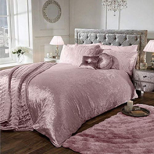 Crushed Velvet Bedding Duvet Cover Pillow Case Bed Set (Blush Pink, Double)