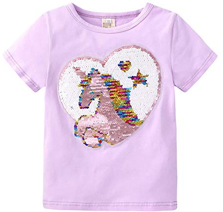 NCTCITY Kinder Kurzarm T-Shirts Eule Wende-Pailletten Casual Tee Tops Sommer Bluse Herzmuster Glitzer Hemd Lose Rundhals Kurzärmliges Pullover Für Jungen Mädchen