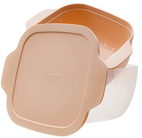 Vigar - Táper Escurridor de Lechuga y Pasta - 29 x 23,5 x 15 cm - Colección Homey - Capacidad 4,5 L - Escurridor de Cocina con Tapa Hermética y Colador Interior - Rosa