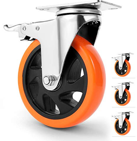 W B D WEIBIDA 125mm Ruedas para Muebles Pesados Carga de 630KG, Ruedas Pesados Poliuretano con 4 Doble Freno, Espeso&Robusto Ruedas para Mover Muebles, Equipamiento, Banco de Trabajo, Set de 4