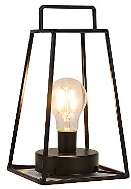 JHY DESIGN Geometric Table Lamp Battery Powered, 25cm Highsimple Iron Art Cordless Light Cage Bedside Lantern with 6-Hour Timer Hanging Lighting for Wedding Indoor Living Room(Short, Black)