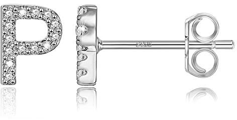 CRYSLOVE Initiale Ohrringen Buchstabe A-Z Alphabet Ohrstecker für Damen 925 Sterling Silber mit Zirkonia Schmuck Valentinstag Geschenke