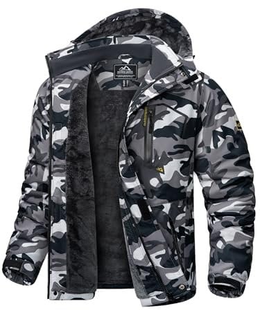 KEFITEVD Winter Jacke Herren Comouflage Übergangsjacke Warm mit Kapuze Schneejacke Tarnmuster Herbstjacke Männer Windjacke mit Reißverschluss Tarn M