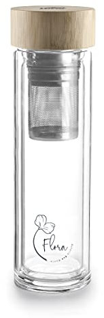Lacor - 62534 - Botella Termo Flora, Botella con Filtro Infusor, Fabricada en Vidrio Borosilicato, Ideal para Infusiones y Tés, Libre de BPA, 350 ml