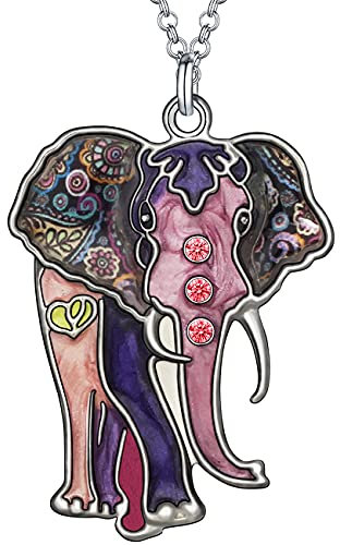 Emaille Legierung Niedlich Elefant Kette Halskette Anhänger Mode Schmuck Geschenk für Frauen Mädchen Tiere Charme (Violett)