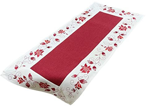 Westernlifestyle Tischläufer Tischdecke Mitteldecke Tischband gestickt Rosen Rot Weiss Silber Grau (35 x 70, Rot/Weiss)