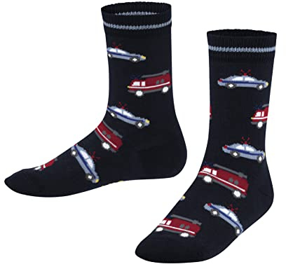 FALKE Unisex Kinder Socken Police and Fire Cars K So Baumwolle gemustert 1 Paar, Blau Marine 6120, 19-22