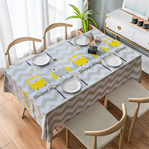 FANSU Tischdecke PVC Abwaschbar, Karikatur Drucken Wachstuch Tischdecken Plastik Abwischbar Wasserdicht Ölbeständig Garten Tischdecke Rechteckig Dekoration Tischtuch (140x140cm,Gelbe Eule)