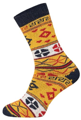 HomeOfSocks 2 Paar Winter Wollsocken Herren – Senf Norweger Socken dicke Stricksocken, Größe 43-46