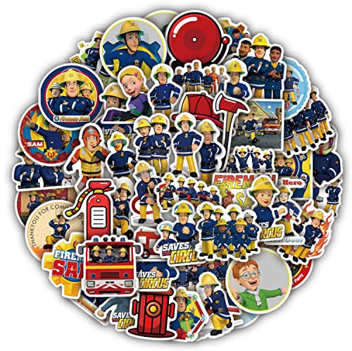 Fireman Sam Theme Sticker 100 PCS Anime Stickers Kids DIY Fireman Sam Stickers Set for Laptop Travel Case Notebook Scrapbook Waterproof Graffiti Decals Kid Teen Gift