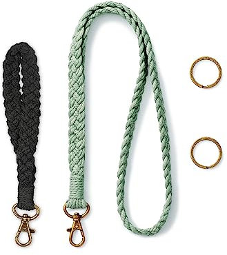 AOKSUNOVA Schlüsselanhänger Handgelenk FrauSchlüsselanhänger mit Quaste Boho Schlüsselband Kurz Schwarz Grün