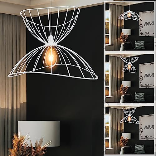 MAKA Lampadario a Sospensione Moderno con Griglia in Metallo in stile Industrial Portalampada E27 in alluminio verniciato opaco Componibile Cucina Soggiorno Corridoio Camera letto (Bianco)