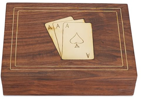 Ajuny Intarsio Decorativo In Ottone Artigianale In Legno A Doppio Mazzo Porta Carte Da Gioco Portaoggetti Organizzatore Con 2 Set Di Carte Da Gioco Ace Regali Per Lui Lei