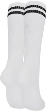 Kinder Fußballsocken Atmungsaktive Lange Gestreifte Unisex-Sportsocken Fußball Socken Crew Socken Kniestrümpfe Lauf- und Trainingssportsocken Jungen Mädchen 7-13 Jahre, Weiß mit schwarzen Streifen