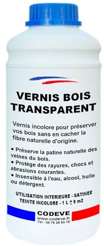 Vernis Transparent Bois - Codeve Bois - 1L - Intérieur - Pour Conserver Toute La Transparence Des Veines Du Bois Sans Les Masquer.