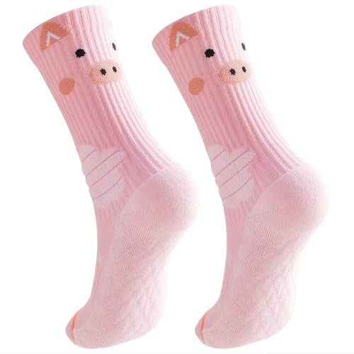 Moguri Schweinchen Socken in der Mitte der Wade Funktionelle Sportsocken Animal Athletic Crew Socken für Damen und große Kinder Rutschfest, bequem und süß