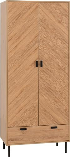 Seconique Leon 2 Door 1 Drawer Wardrobe in Medium Oak Effect