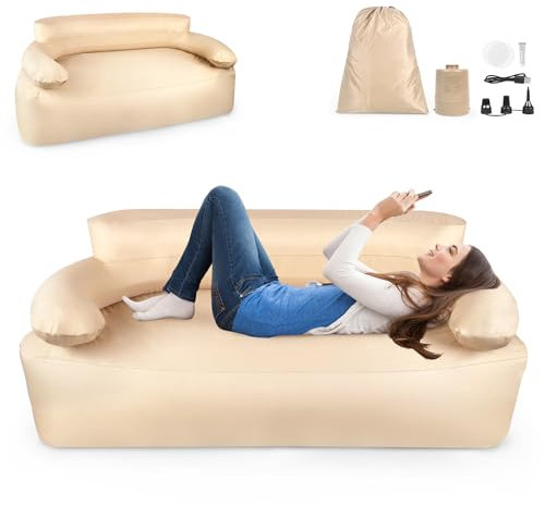 UISEBRT Aufblasbares Sofa Luftsofa Camping Tragbar Campingsofa Aufblasbare Couch mit Integrierter Elektrischer Luftpumpe Faules Sofa für Outdoor Indoor Reisen Party Strand, Doppelsofa