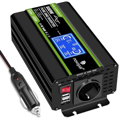 NOVOPAL 500W Wechselrichter 12V auf 220V Reiner Sinus Spannungswandler mit intelligenter LCD-Anzeige - EU-Stecker mit USB-Ausgang