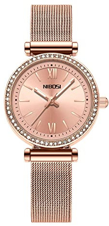 NIBOSI Damenuhr Analog Grünes Zifferblatt Armbanduhren für Frauen Fahion Rose Gold Diamant Kleid Damenuhren Mädchen Armband