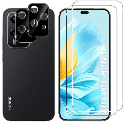 Lutree pour Honor 200 Lite Verre Trempé, 2+2 Pièces Protection écran+ Caméra Arrière Protecteur Film (Noire), 9H Dureté HD Anti-Rayures Sans Bulles Vitre Trempé Protecteurs d'écran