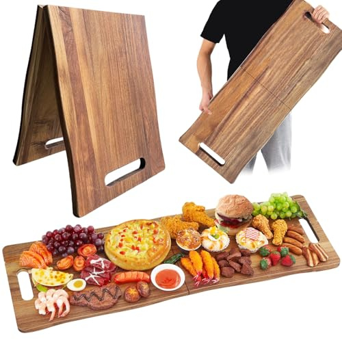 Linwnil Charcuterie-Brett aus Akazienholz, groß, 83 x 30,5 cm, faltbares Serviertablett mit Griffen, Käsebrett und Vorspeisenplatte für Reisen, Party, Hochzeitsgeschenk (faltbar, groß)