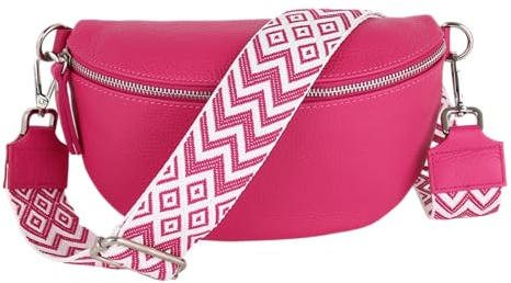 MIRROSI® Bauchtasche Damen, Echtleder, Made in Italy, Umhängetasche, Brusttasche, Crossbody Bag (1 Tasche & 2 Gurte)