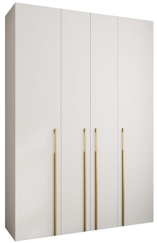 MEBLE KRYSPOL Como 3 Schrank mit 4 Türen - Kleiderschrank - Garderobe - Aufbewahrungsschrank für Schlafzimmer, Jugendzimmer, Kinderzimmer - 245,5x170x40cm - Weiß, Gold