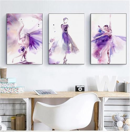 AWKFHF Impression sur Toile Aquarelle Violet Ballet Danseuse Fille Tableau Décoration Murale,Toile Peinture Affiche Chambre Salon Art Décoration (3X20X30CM,sans Cadre)
