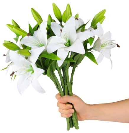 TONGMAN 6 paquetes de flores artificiales de lirio de tigre, ramo de flores de lirio blanco, arreglos florales de imitación para centros de mesa, arreglos para bodas, hogar, fiestas, jardín, oficina,