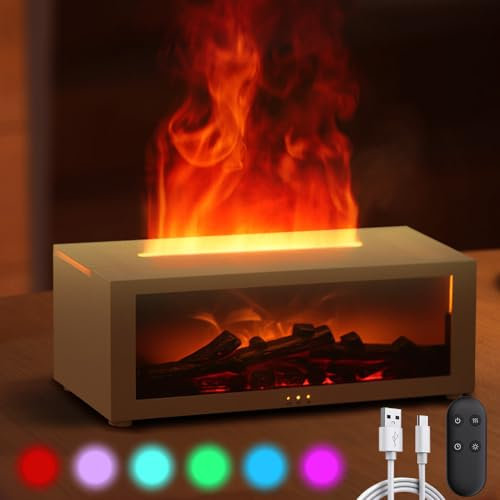 Weiß Aroma Diffuser mit 7 Flammen Effekt, 150ml Aroma Diffuser Ätherische Öle Diffuser Luftbefeuchter Humidifier mit Timing & Fernbedienung Lichtwechsel Tragbar Vulkan Diffuser für Zuhause Büro