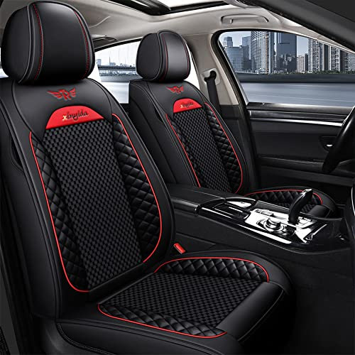 Awotzon Autositzbezüge 5 Sitzer Vordersitze Rückbank, Universal Auto-Sitzbezüge PU Leder Set für Limousinen und SUV Pick-up Truck, Autositzschoner Wasserdicht Kratzfest Schwarz Rot