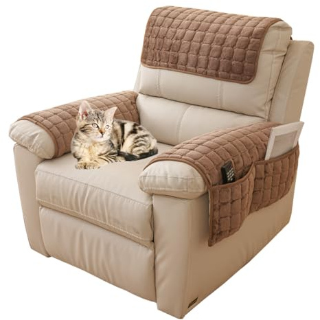 Sofa-Armlehnenbezug, rutschfester Sesselbezug für Armlehnen, Kopfstütze, Sofa-Schonbezug mit Seitentasche, Möbelschutz für Haustiere, Ledersofa, Couch (Curry, 1 Sitzlehne)