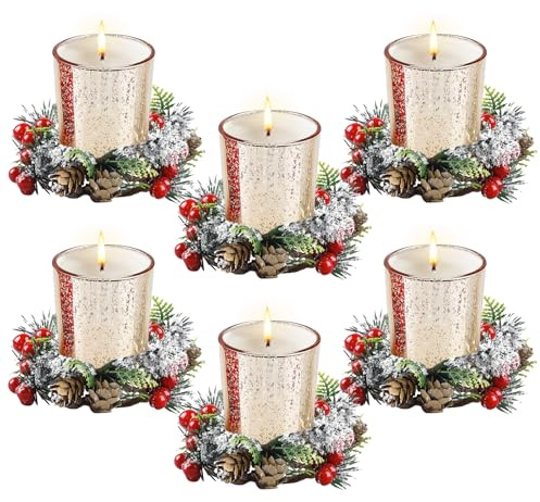 Weihnachten Teelichthalter Glas, 6pcs Votivkerzenhalter mit Kerzenring, Kerzenhalter Teelicht, Teelichtgläser für Tischdekoration, Hochzeiten, Halloween, Party, Wohnzimmer Dekoration - Ohne Kerzen