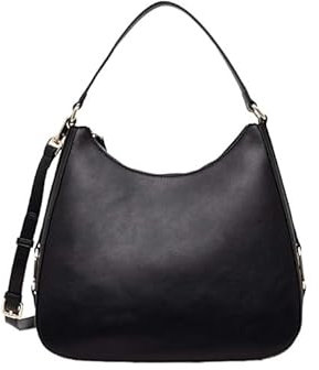 TWINSET ACTITUDE Hobo-Tasche in weicher Kalbslederoptik mit leichter natürlicher Maserung, kontrastierende Rippen, Reißverschluss, ovale T-Schnallen aus Metall an der Hüfte mit Riemen, die, Schwarz ,