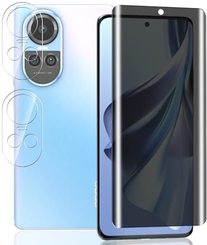 Yieehhow Verre Trempé Anti Espion pour OPPO Reno 10/10 Pro, [1 Pièce] 9H Dureté Anti-Spy Protège Écran et [2 Pièces] Protecteur Caméra, Protection Écran de Confidentialité pour OPPO Reno 10/10 Pro
