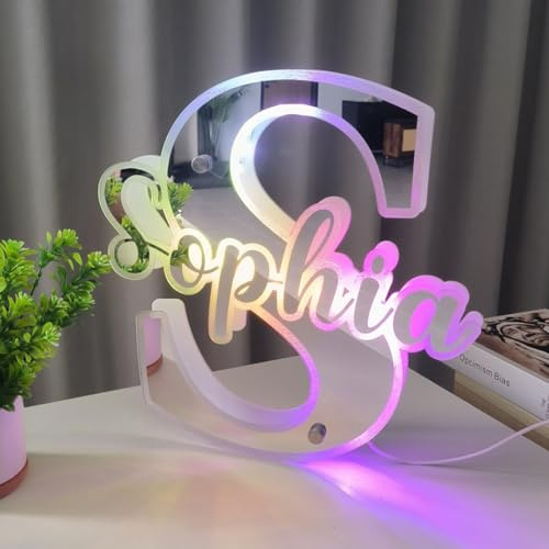 Zhongzhi Custom neon sign,Personalised light up sign,personalized led acrylic mirror letter initials night light,led mirror lights (12in(30cm))