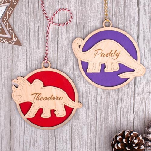 Personalisierte Dinosaurier-Weihnachtskugel mit graviertem Namen