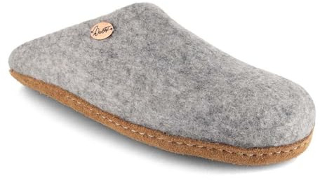 WoolFit Tibet offene Filzpantoffeln ohne Fersenrand zum schnellen Rein- und Rausschlüpfen, steingrau, Gr. 44