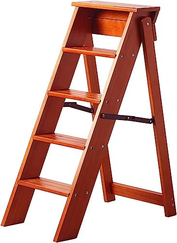 ABNNHK Escabeaux pliants/Escabeau de sécurité en Bois à 5 marches/Escabeau Portable Polyvalent/Échelle d'escalade pour bibliothèque de Jardin