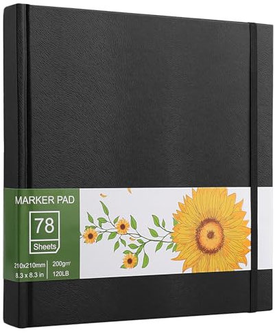 Hisdricus Skizzenbuch – 78 Blatt/156 Seiten Sketchbook – 21 x 21cm Zeichenblock – 200 g/m² Dickes Papier – Alkohol Marker Papier für Studenten Künstler und Marker Acryl Aquarell