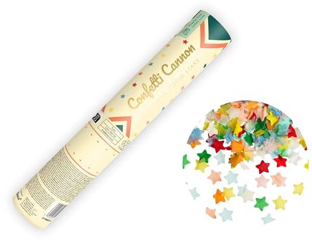 PartyDeco - CANON À CONFETTIS PAPIER ÉTOILE 20CM MULTICOLORE