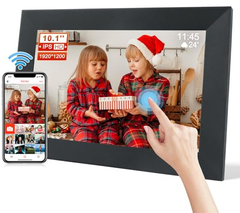 Frameo 10,1 Zoll Digitaler Bilderrahmen WLAN, 1920x1200 HD IPS Touchscreen, Elektronischer Bilderrahmen mit 16 GB Speicher, Fotos sofort über Frameo von überall teilen, Schwarz
