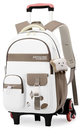 Amythe Mädchen Schulrucksack Trolley mit 6 Rädern, Schulranzen für Mädchen in der Grund- und Mittelschule, Abnehmbare Schultasche mit Rollen für Teenager für Schule, Reisen, Braun
