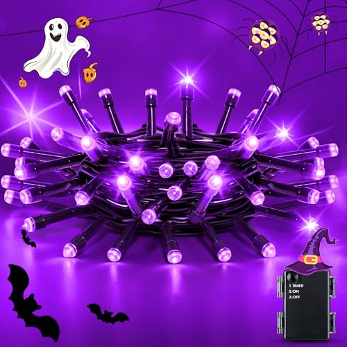 Halloween Catena Luminosa, 2M 20 LED Viola Stringa Luci Esterno a Batteria con timer 6H, Impermeabile Natale Catena di Luci per Decorazioni Interno Festive Nozze Giardino Balcony Finestra