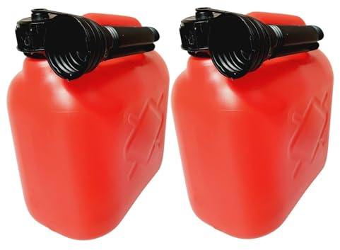 Unibos | 2X 5L Red Plastic Petrol Can | Jerry Fuel Diesel Can | Water Container | With Flexible Spout (2 Red)