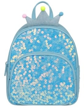minimutz Kinderrucksack Glitzer Pailletten Mädchen, Kinder Prinzessinnenrucksack, Freizeitrucksack Kindergarten Kita mit Vordertasche, Krone blau