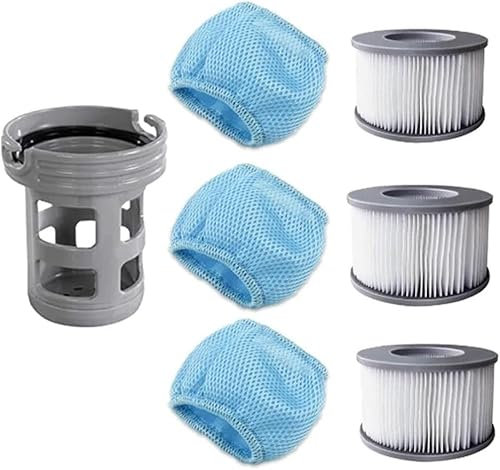 QYMDRION Ersatz-Filterkartuschen mit Schutznetzen, passend für Miweba für MSpa aufblasbare Pools, mit 3 x Filterpatronen, 3 x Schutznetze, 1 x Filterhalter